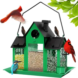 Solar Bird Feeders House for Outdoor Use, 7LBS, Metal Bird Feeder with Water Cup, Cardinal Birdfeeder Birdhouses, Green Design