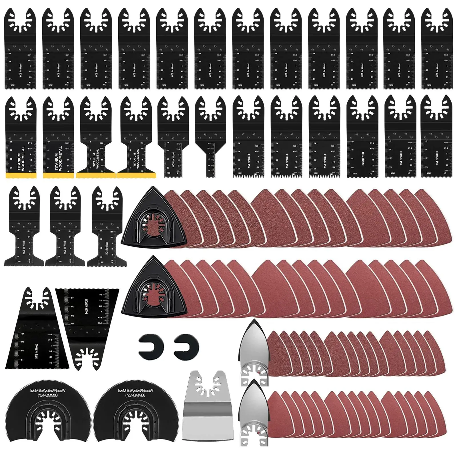 Oscillating Saw Blades, Interchangeable Blades, Oscillating Tool Blades Accessories with Sandpaper, Multifunctional Electric Tool Saw Blade Set (98pcs) Blade Replacement