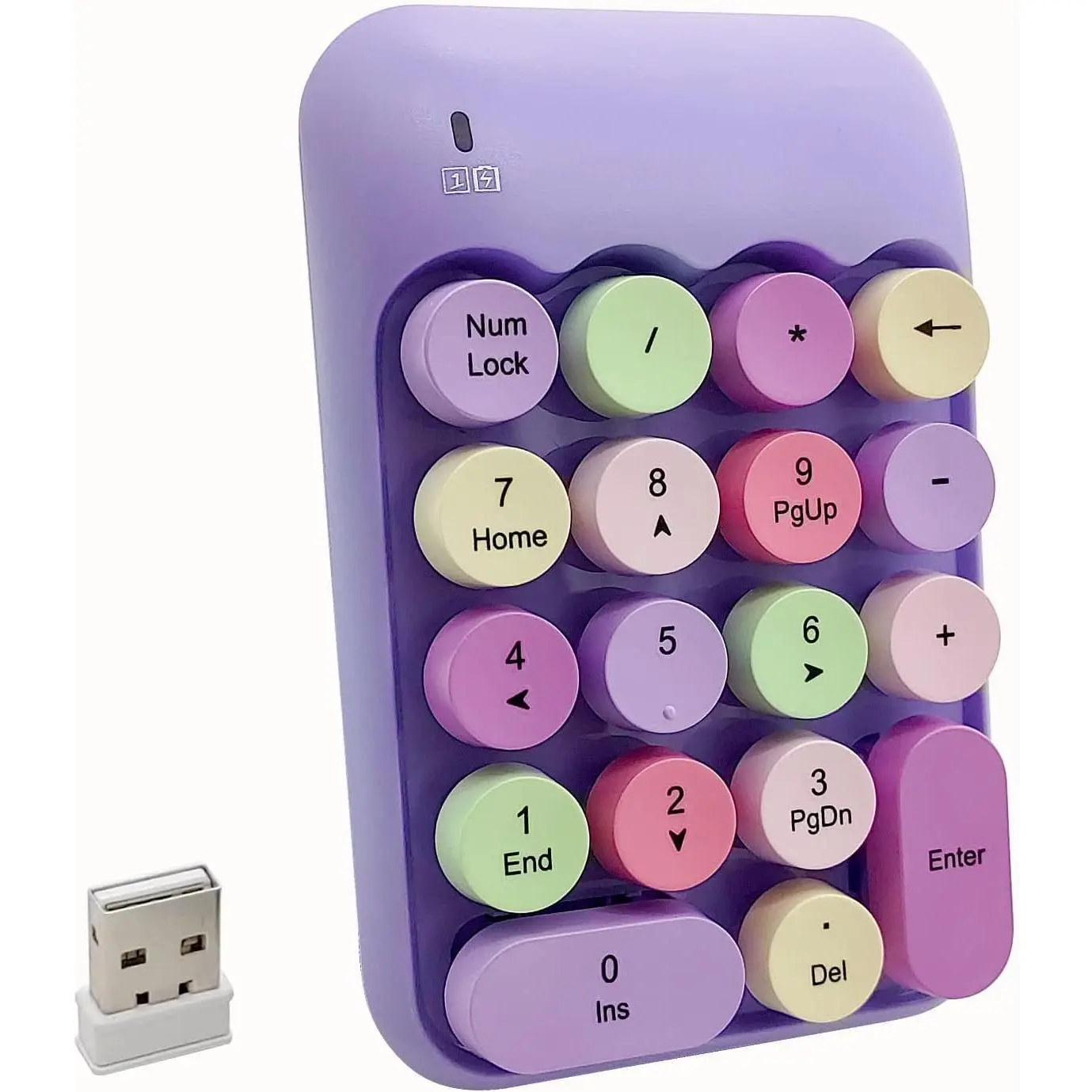2.4G Cordless Numeric Keypad, Cute Colorful Retro Ultra-Light USB Mini Portable External Keyboard with Auto-Sleep & Long Life for Data Entry, Laptop