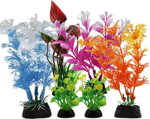 Aquarium Decorations - 6pcs Colorful Fish Tank Plants, Plastic Accessories for Mini Aquariums