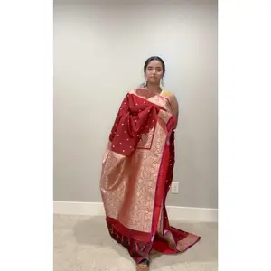 Banarasi Silk Saree Mashru - Brownish Red