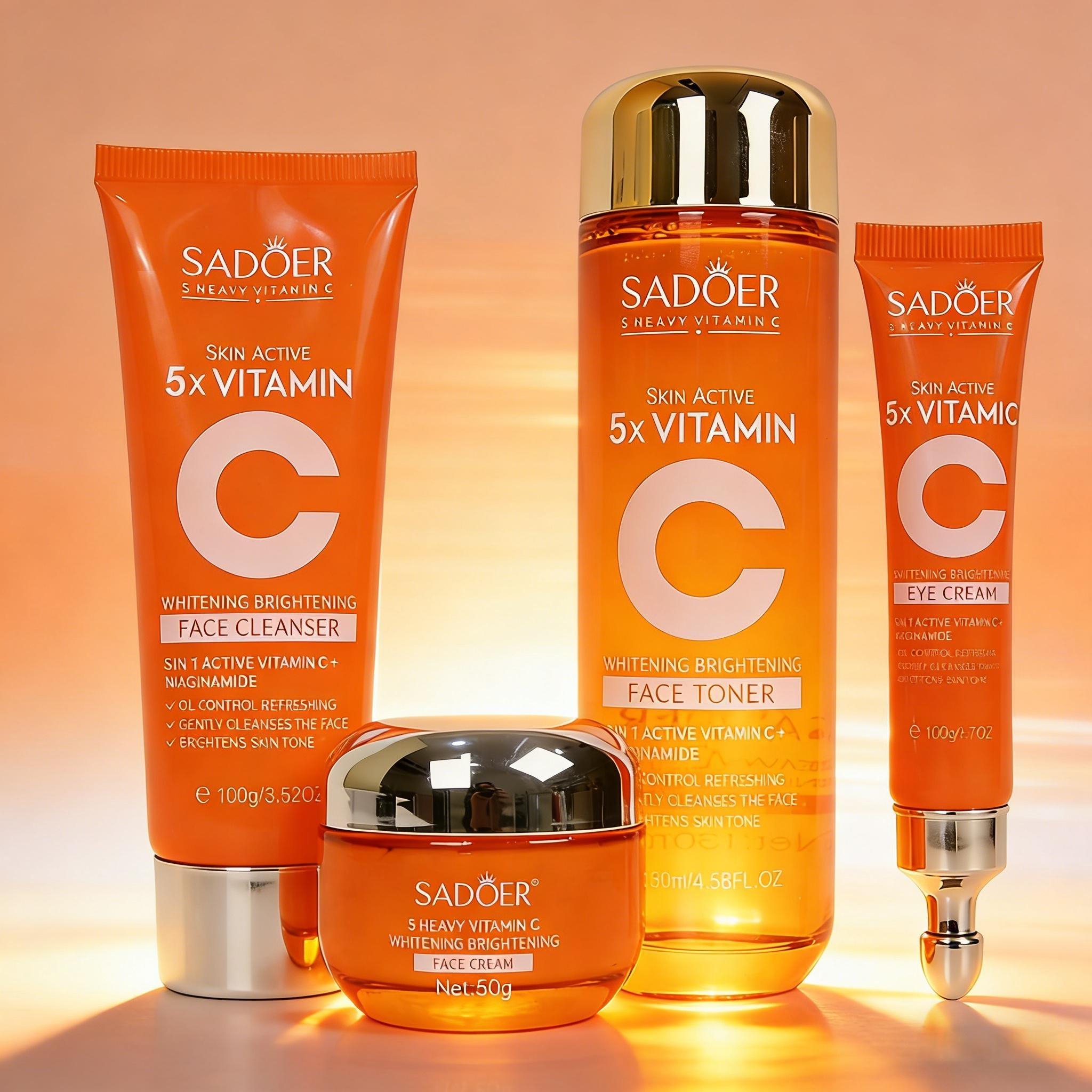 6-Piece Hydrating Skincare Set with Vitamin C , Face Care Kit Includes Toner, Serum, Cleanser, Moisturizer, Eye Cream & Body Lotion | Valentine’s Day Gift for Women