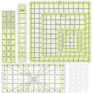 Quilting Rulers,7  Ruler Quilting Templates(4.5"X4.5", 6"X6", 9.5"X9.5", 12.5"X12.5",6.5"x12",2"x12",3"x9"), Rulers Fabric  Ruler with Non-Slip Rings for Quilting and Sewing