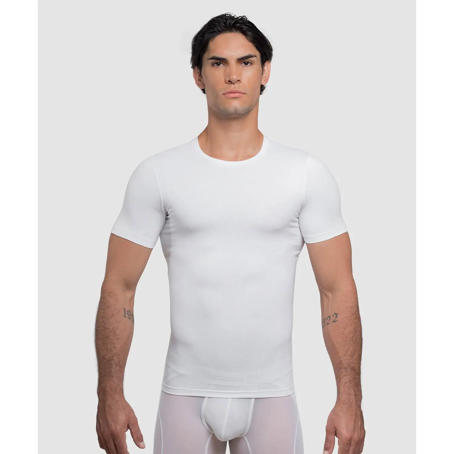 ROUNDERBUM Men's Compression Crew Neck T-Shirt Slimming Cotton Undershirt S-3XL