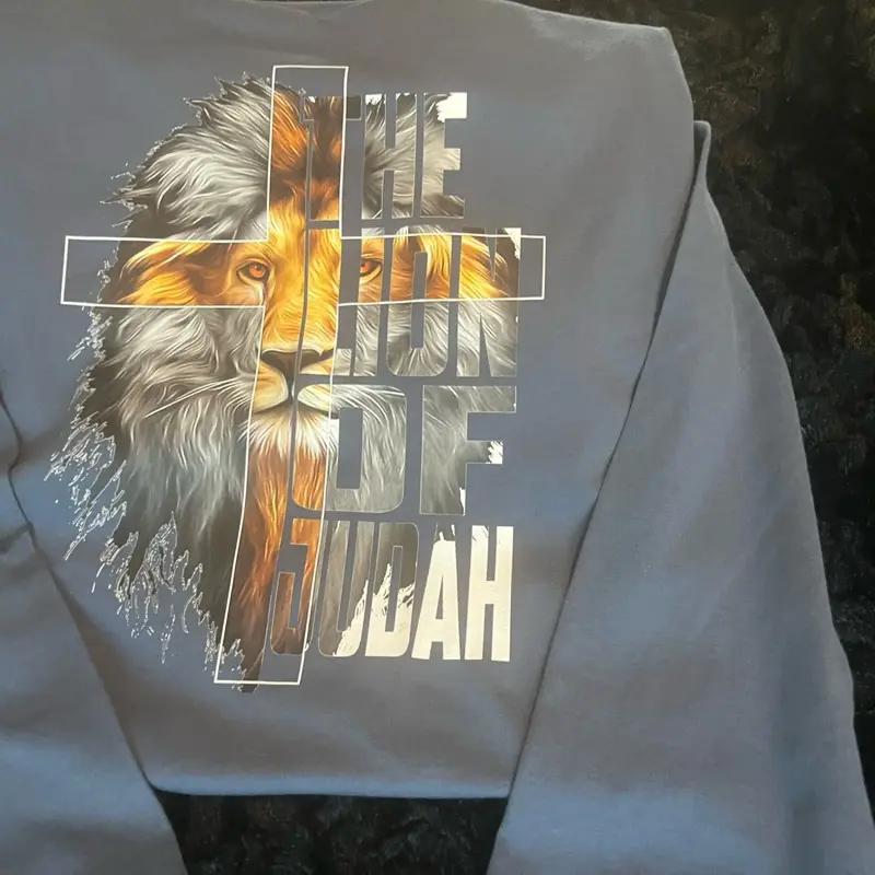 The Lion of Judah Long Sleeve Gilden T-Shirt with Iconic Lion Cross Design Tshirt. Christian Faith apparel. Beautiful cotton polyster graphic unisex tshirt.