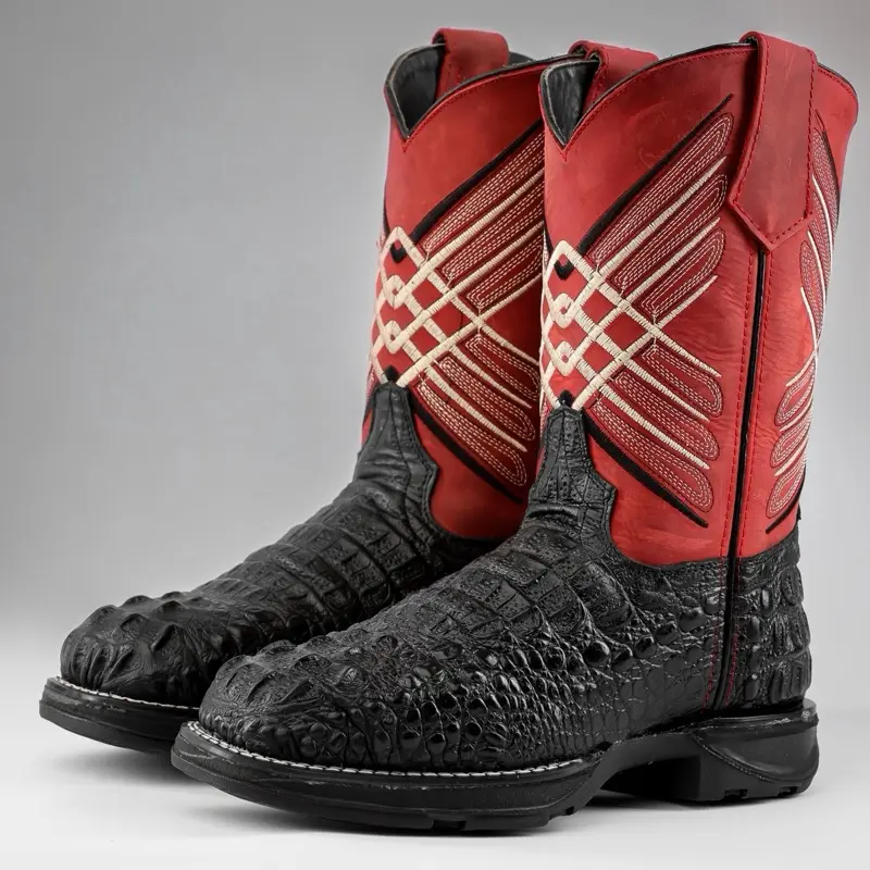 Black Neck Print Leather Boots With 3D Lightweight Sole - Composite Toe