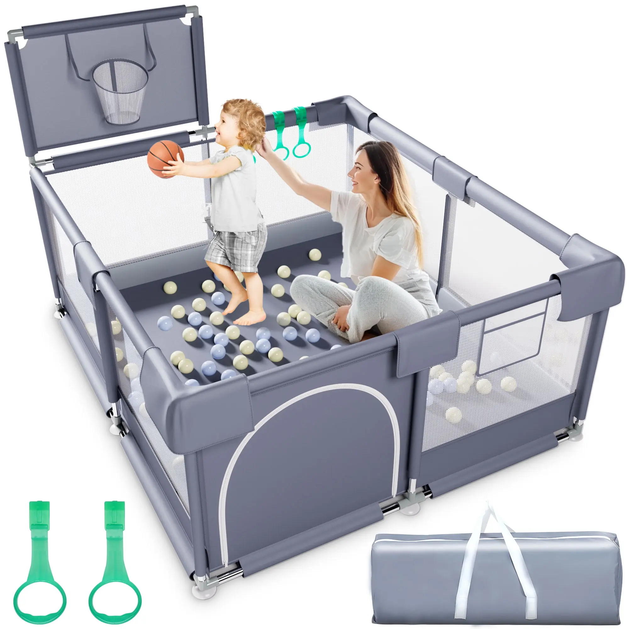 50"x50" portable fence with storage basket