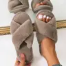 Women's Solid Color Faux Fur Elegant Slippers, Soft Plush Home Slippers, Ladies Casual Breathable Slides Slippers, Cross Strap Slippers for Home Indoor, Footwear, Girl's Comfort Walking Shoes, Trending Shoes, Unique Gifts for Women, Slippers for Women