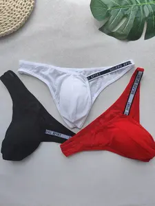3pcs Men's Asymmetric Sexy Triangle Briefs with Unique Waistband Design, Breathable Underwear, Asian One Size, Suitable for Individuals Around 55kg Weight, Sport