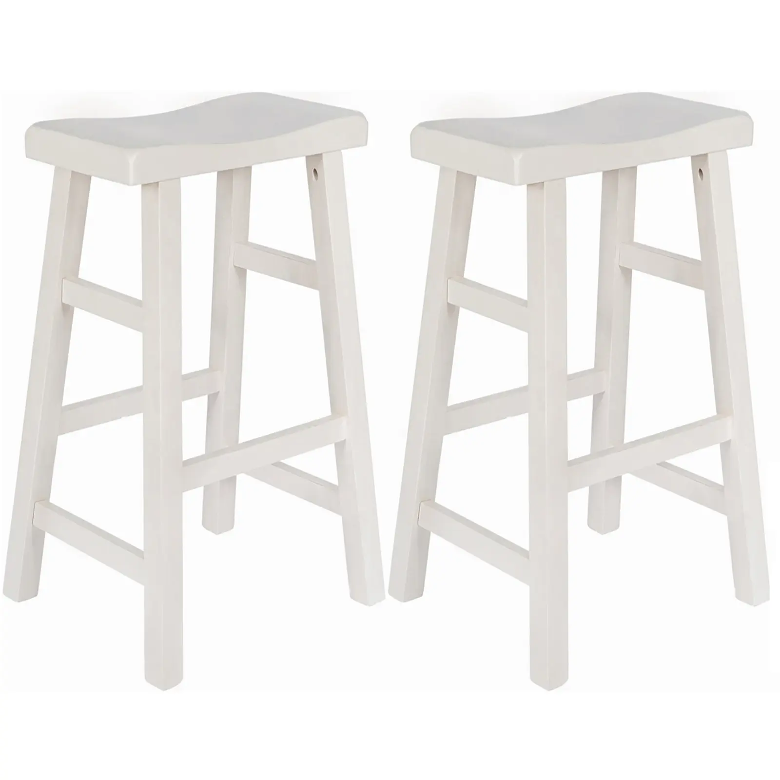 eHemco Heavy-Duty Solid Wood Saddle Seat Kitchen Counter Height Barstools, 29 Inches, Set of 2