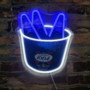 Wall-mounted 1664 Beer Ice Bucket Acrylic Engraved Neon Light | Ice Blue Ambient Wall Lamp, USB Dimmable, Suitable for Gaming Rooms, Bars, Pubs, Birthday Gifts, Holiday Parties, Trendy Restaurants, etc. Decoration Scenes