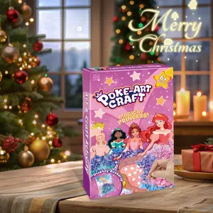 8 Packs Poke in Crafts Art Kits for Girl, Magical Prienceses Mess Free Kids' Paper Craft Kits, Birthday Gift for Girls 4 5 6 7 8 9 Years Old, DIY Presents, Mess Free Art Activity