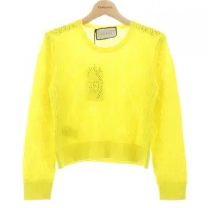 Pre-owned GUCCI Wool Small Leather Goods GG Perforated Sweater