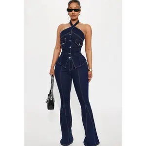 Esmeralda Denim Flare Pant Set - Dark Denim B