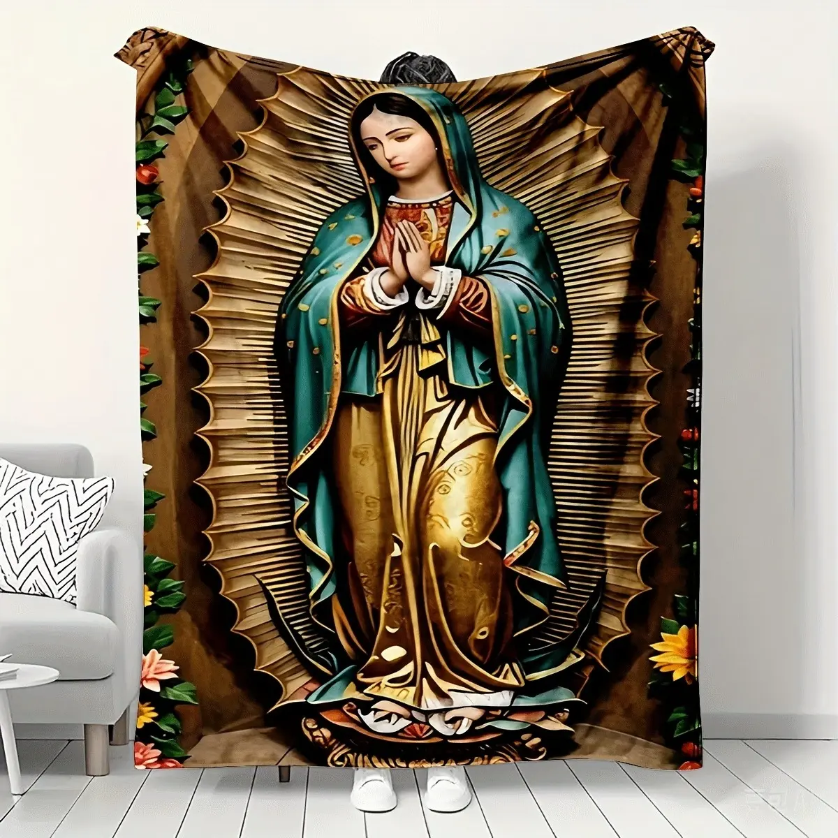 Our Lady of Guadalupe Catholic Flannel Blanket - Virgen de Guadalupe Faith Symbol, Custom Graphic Religious Throw, Plush Soft Cozy Multi-Size Warm Bedroom Bedding, Ideal Catholic Women’s Baptism Gift, Custom Graphic Blankets, Graphic Blanket Blankets