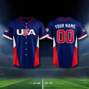 USA Baseball Fan Jersey Custom Name Number Personalized Patriotic American Flag Button Up Shirt