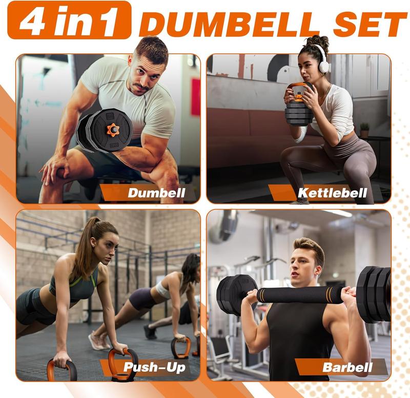 Adjustable Dumbbell Set, 44/66/88 lbs Weight Set Use as Dumbbell, Barbell, Kettlebell and Push-up Pesas Para Ejercicios en Casa, Christmas gift idea Msulti-functional Fitness Exercise Equipment for Home Gym，