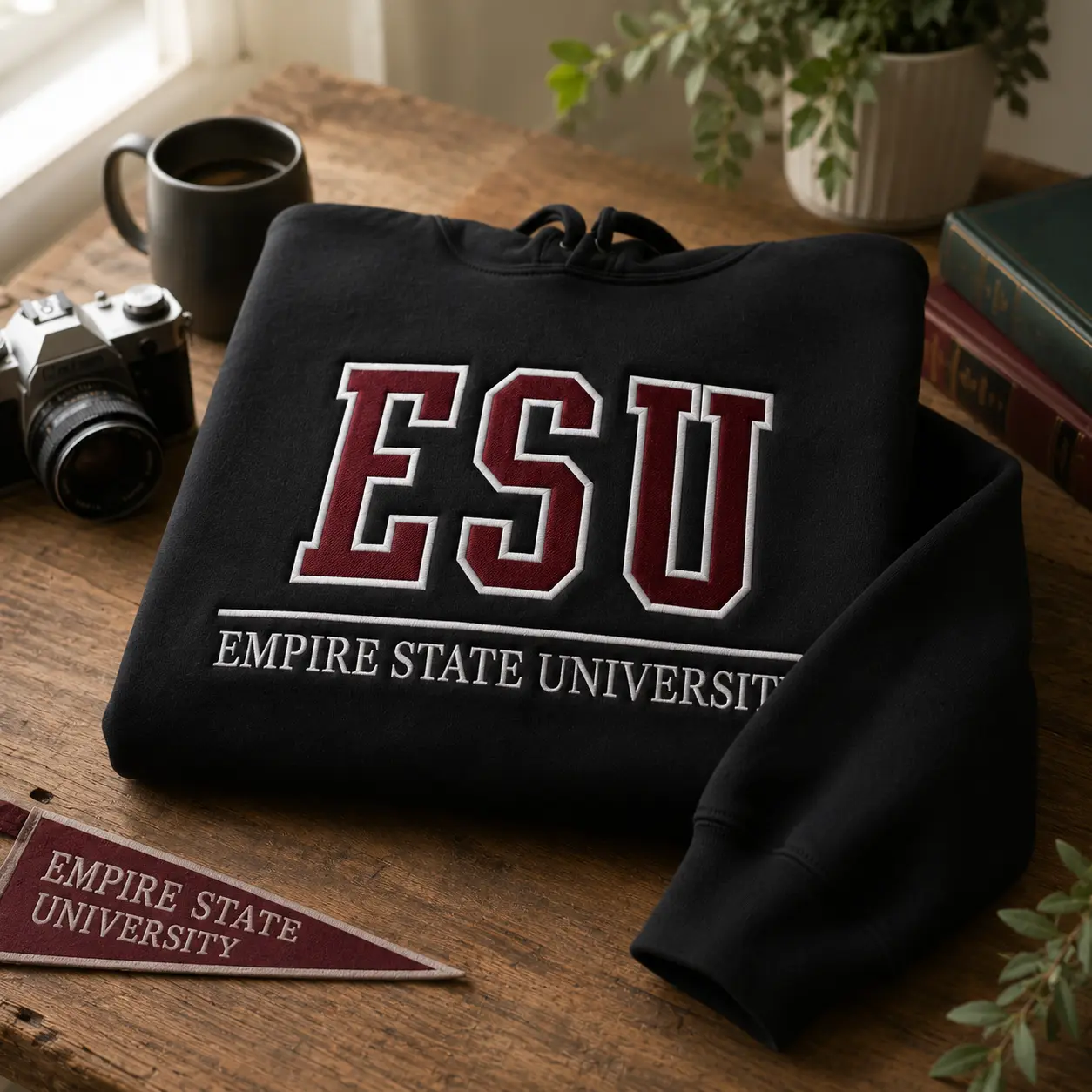 Embroidered College Graphic Hoodie, Vintage Lettering Black Sweatshirt, Cozy Autumn Aesthetic Streetwear Jumper, Oversized Gift for Her