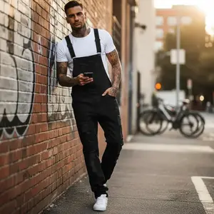 Men’s Classic Denim Bib Overall – Solid Color Loose-Fit Suspenders with Multiple Pockets, Comfortable Jumpsuit Trousers for Everyday Casual Wear in Autumn and Winter, Vintage Workwear Fashion for Men
