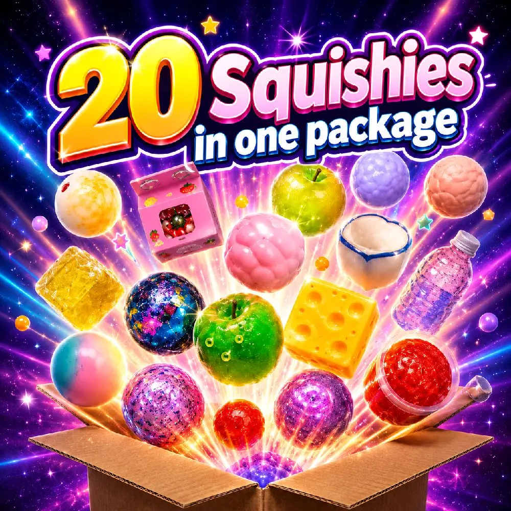 NOT YOUR BASIC SQUISHY BOX | 20 PCS Premium Rare Squishy Box | Exclusive Viral ASMR Collection | Fruit Smoothie, Wax Crack Ball, Water Bottle & More| Fidget | Soft Squeeze Toys