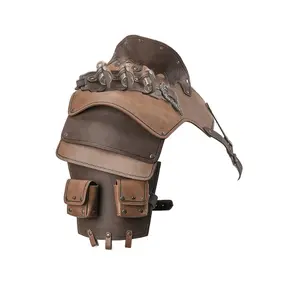 Steampunk Knight Shoulder Armor - Adjustable Faux Leather with Brass Gears & Faux Leather Straps for Cosplay, Role-Playing Games, Costume Parties - Durable Fantasy Accessory Beige Man Clothes Brown