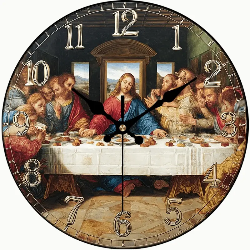 1pc, Jesus Supper Theme Acrylic Wall Clock, Silent Round Clock, Perfect Decoration for Bedroom, Living Room, Office, Kitchen, and Bathroom, 12inch (AA battery not included)