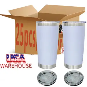 25pcs 20oz White Powder Coat Coffee Mugs Tumblers for Laser Engraving USA Warehouse RTS