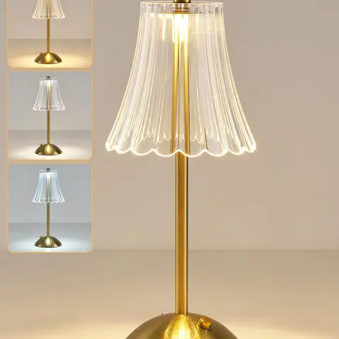 Gold Frame Rechargeable LED Crystal Table Lamp - Brightness Dimmable, 3 Color Temperatures Touch Control, Color Changing Colorful LED, Decorative Ambiance Lighting, Lamps for Bedroom Festive Home Accent Decor