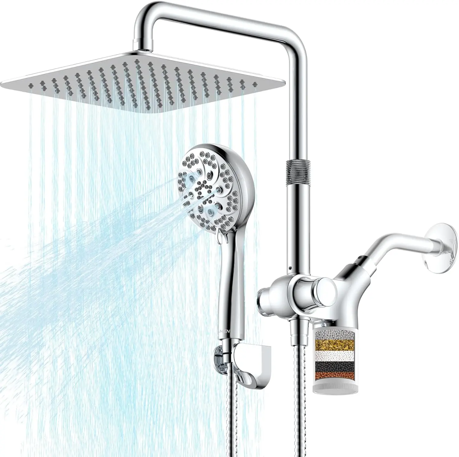 Upgraded Dual Shower Heads Combo, 10 inch Filtered Shower  with Handheld, 3-Way Rain Shower  with Filters, 7 Settings Handheld Spray, High , Height Adjustable ()