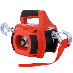 Drill Winch Hoist Portable 750 LB Capacity with 40 Feet Steel Wire for Lifting Dragging--Red