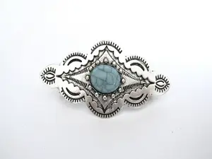 Turquoise blue and silver metal alligator hair clip barrette fine thin hair