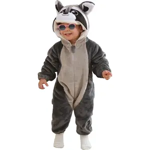 BSB-P   Unisex Baby Raccoon Costume Animal Onesie Toddler Hooded Romper Halloween Kids' Christmas Pajamas