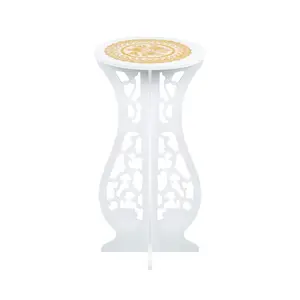 Asian Home Beautiful White PVC Board Flower Plant and Vase Stand Display with Intricate Carvings and Gold Ornate Floral Nonslip Mat, Waterproof for Indoor and Outdoor Use