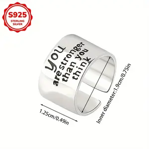 Letter inspirational ring, 925 silver ring, inspiration carving, adjustable size ring, hypoallergenic broadband, fashionable and diverse, classic and eye-catching jewelry, suitable for daily and party wear