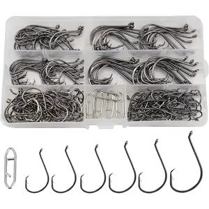 180pcs Circle Hooks for Saltwater Fishing – Octopus Offset Catfish & Bass Hooks with 5pcs Power Clips – Durable Fishing Tackle Kit