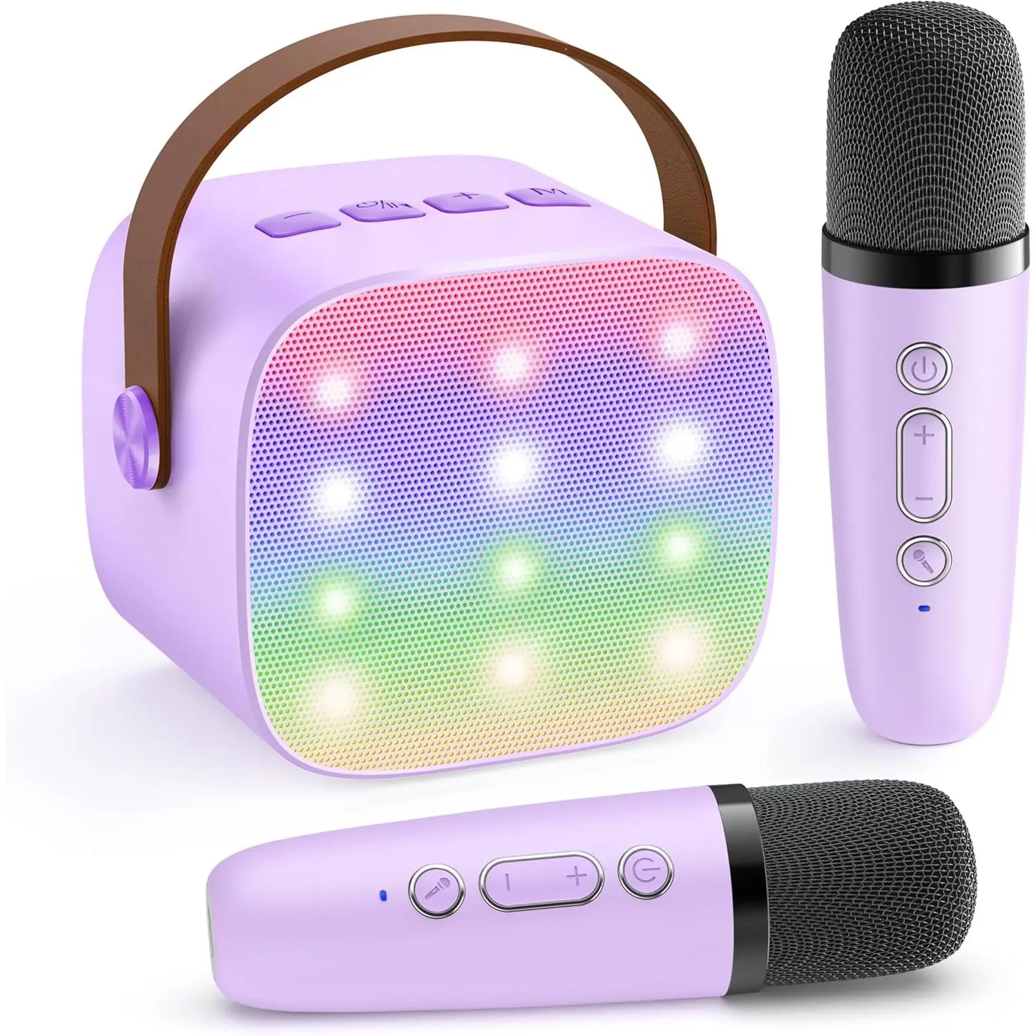 Portable Karaoke Machine - Mini Purple Audio Device with 2 Wireless Mics, Boys & Girls Ages 3-12, Top Birthday Toy Gift, Party Supplies