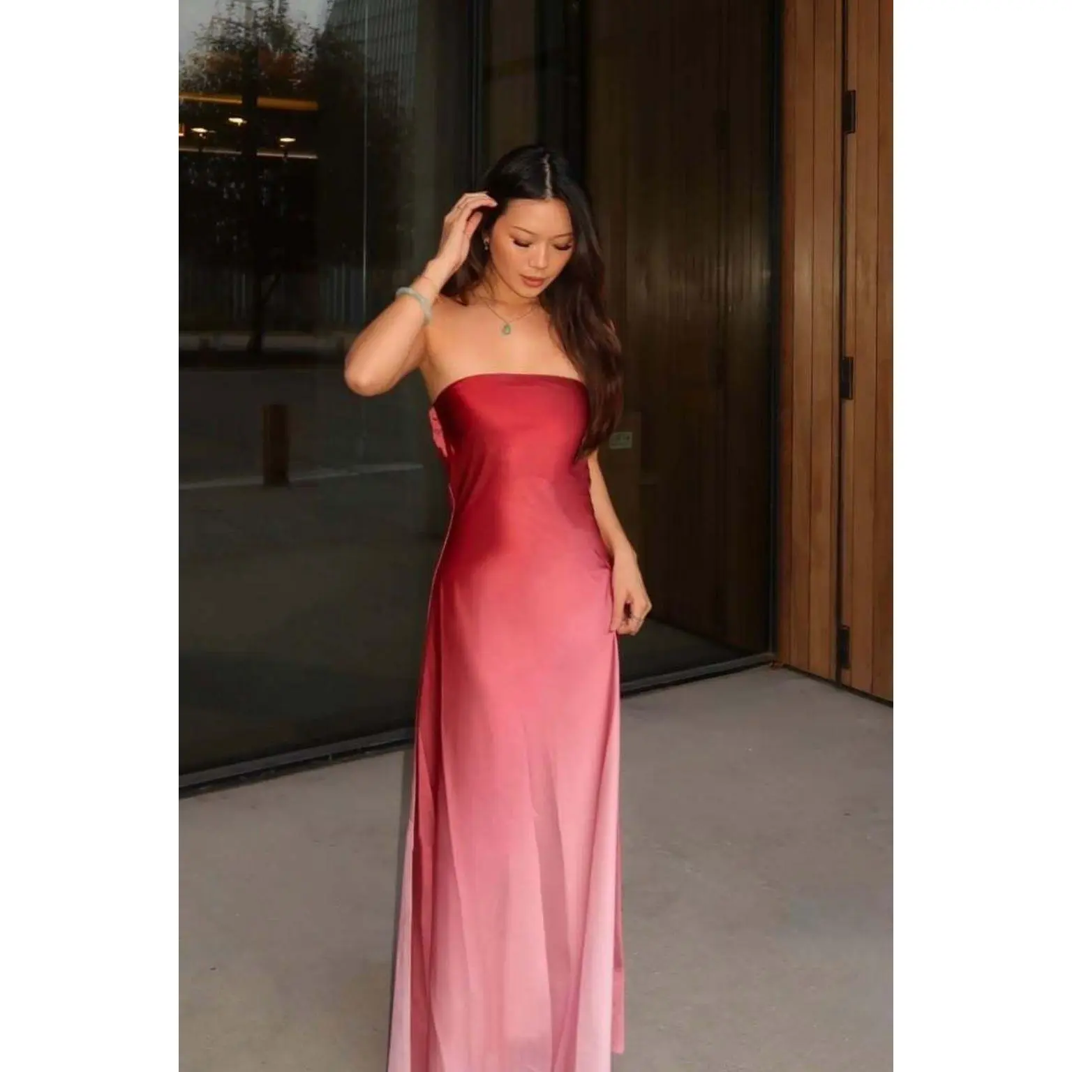 long sleeve maxi satin dress Gia Chic A-Line Pleated Long Sleeves Satin Formal Dresses, Navy Blue