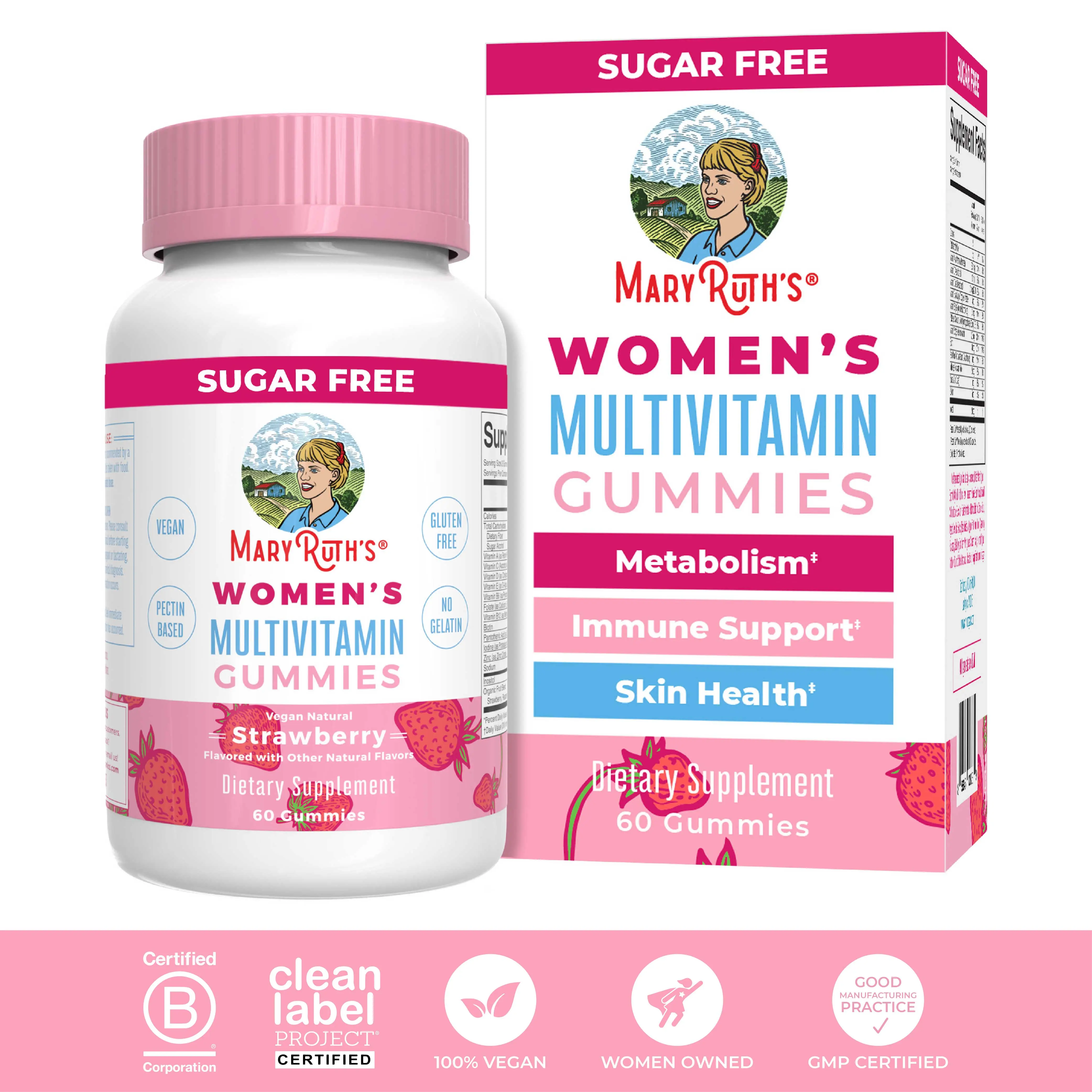 MaryRuth's Multivitamin Gummies for Women - Metabolism - Skin Health - Immune Support - Essential Nutrients - Sugar Free - Vegan - 30 Servings