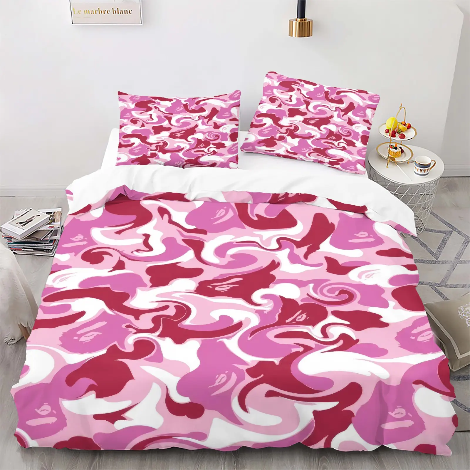 BAPE Baby Milo Classic Camouflage Duvet Cover Set, 1 Duvet Cover & 1-2 Pillowcases,Classic Brand & Classic Ape Head Logo, Soft Comfortable, Street Style Bedroom Decoration, Gift for Streetwear Enthusiast