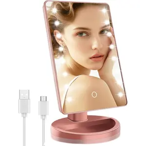 Lighted Makeup Mirror with Lights, Mirror with Lights, 16 LEDS Dimmable Desk Mirror with Light, Dual Supply, Gifts for Teenage Girls, Dorm Room for College (Rose Gold)