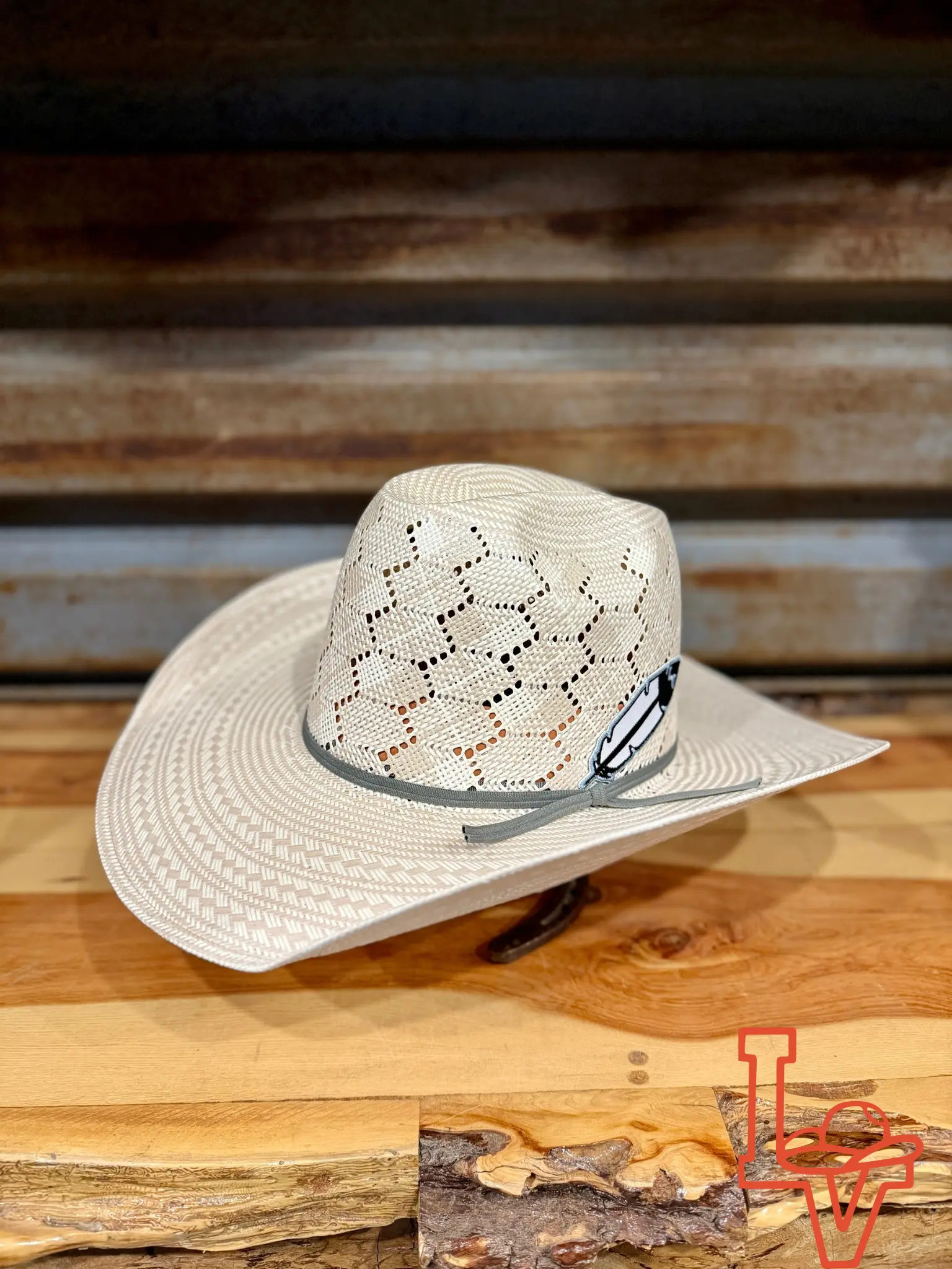 Los Vaqueros Straw Hat Open Regular Crown Honeycomb Tan White