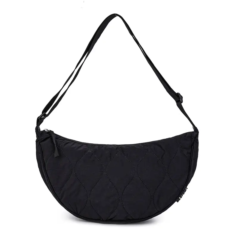 BE SMART Women's Waterproof Nylon Quilted Crescent Crossbody Shoulder Handbag - Adjustable Strap, Lightweight, Spacious, 2 Slip Pockets, Fabric Handles, Foldable, Minimalist, Multi-Compartment, Purses for Daily Use, Gym Transitions, Handbag Shoulder Bag,