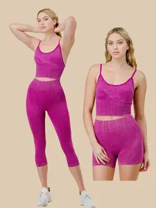 CHERMONS WOMENS 3 PIECE SEAMLESS SET, ADJUSTABLE SPAGHETTI STRAP TOP, SCRUNCH BUTT SHORTS AND CAPRI