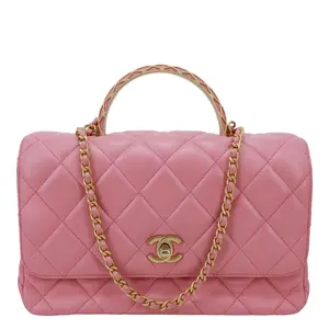 Pre-owned CHANEL Leather Shoulder Bags Top Handle Quilted Lambskin Wallet On Chain Shoulder Bag Pink