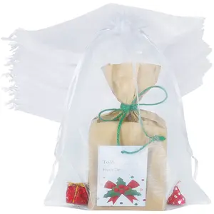 Package 100pcs Large Organza Bags 8 X 12 Inch Mesh Gift Drawstring Pouches Goodie Bags for Christmas Shower Party Favors Samples Fruit Bird Proof Bag