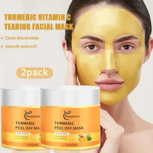 2 Boxes Turmeric & Vitamin C Peel-Off Face Mask  For All Skin Types, Reduces Blackheads & Pores, Includes Extraction Tool