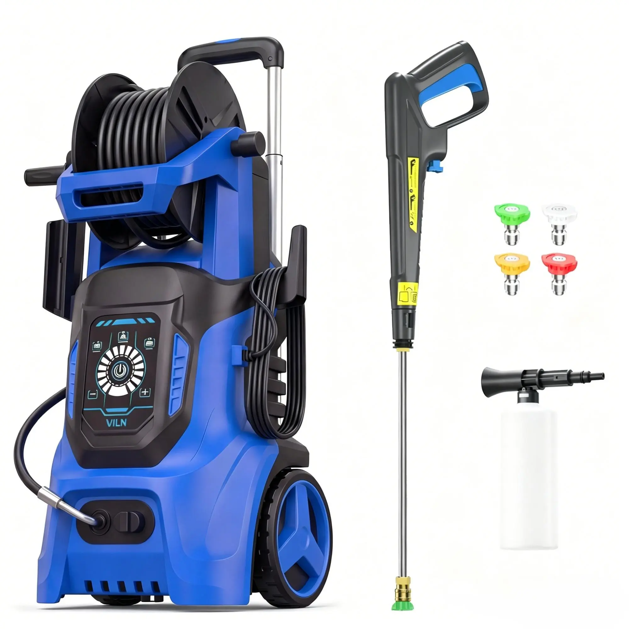 Electric Pressure Washer 4500PSI MAX 3.8GPM, 15 Level Adjustable Touch Screen, Multi-Purpose Cleaning Performance, with 4 Quick Connect Nozzles, 500ML Foam Cannon, Stainless Steel Lance, Total Stop System for Car Wash, Home, Patio Cleaning