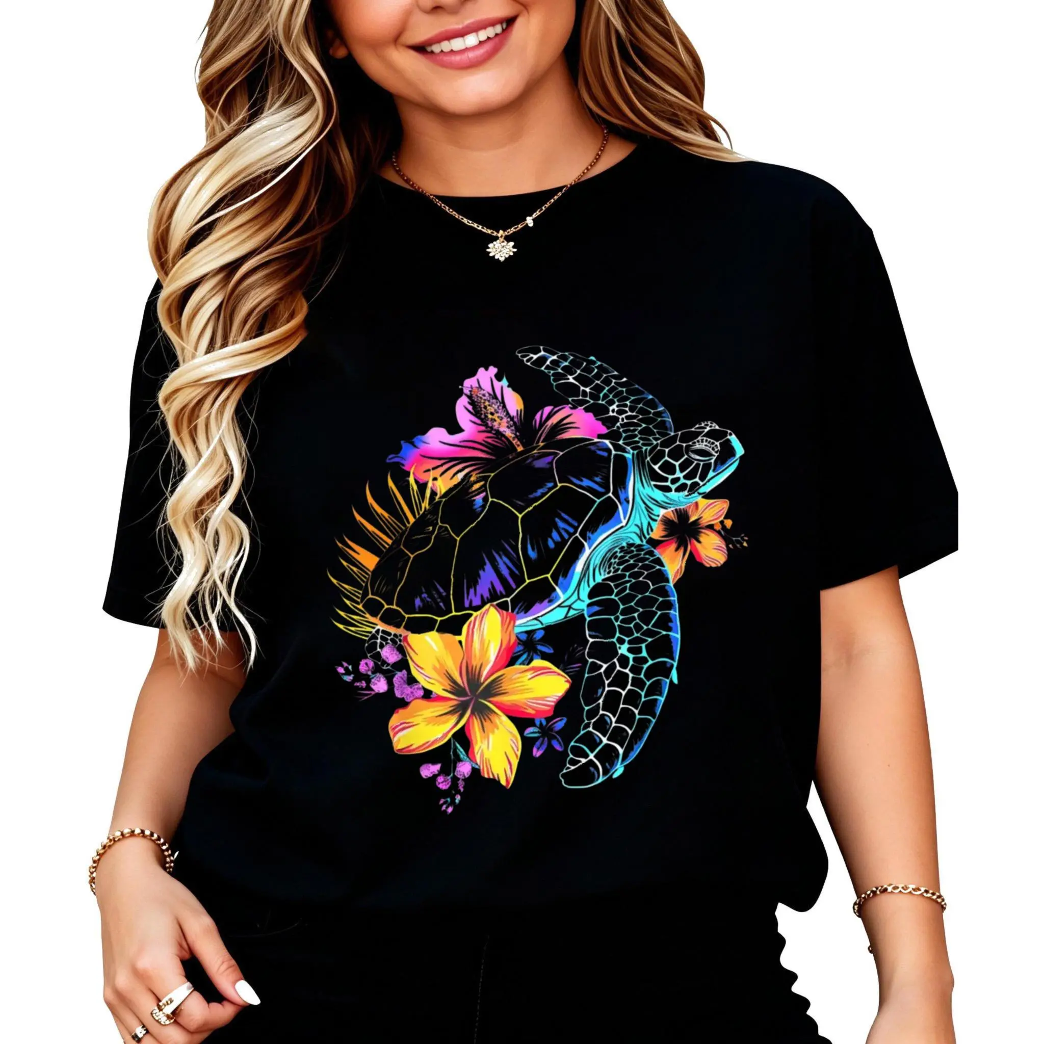 Sea Turtle Hawaiian Flowers Hawaii Scuba Diving Diver T-Shirt