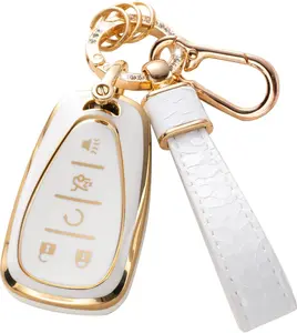 for Chevy Key Fob Cover with Keychain, Key Fob Case Compatible with Chevy Malibu Equinox Traverse Camaro uze Blazer Volt Bolt 5 Buttons Smart Key Protector Holder