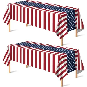 2 Piece Tablecloth Set, Blue Stripes, American Flag Print, Celebrate Independence Day 250th Anniversary, Essential for Outdoor Events